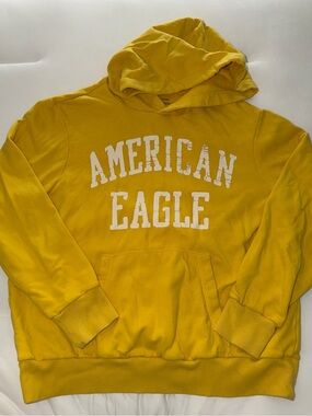 Og American Eagle Outfitters Yellow Pullover Hoodie with White Logo Large